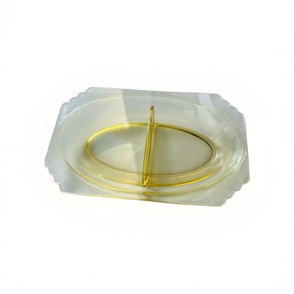 Fostoria Mayfair Relish Dish 2 Part 9” Long Yellow Topaz Vintage Candy Trinket - Picture 2 of 15